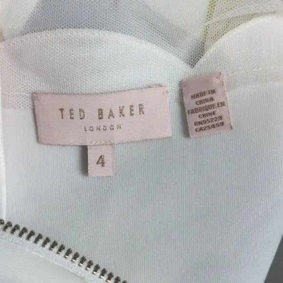 TED BAKER Caprila Bloom Scalloped Dress White Pink Blue Floral A Line Shift 4 (U - Picture 6 of 10